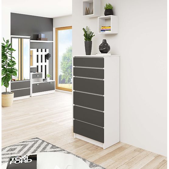 COMMODE K60 6TIROIRS CLP PK BLANC / GRIS