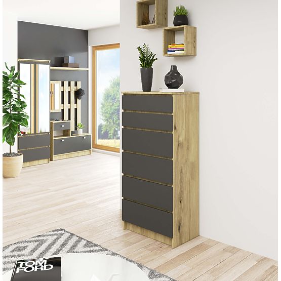 COMMODE K60 6TIROIRS CLP PK CHÊNE ARTISAN / GRIS