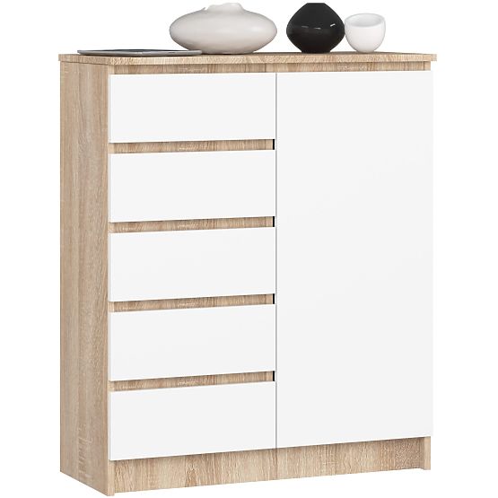 COMMODE K80 1D 5T PK CHÊNE SONOMA / BLANC