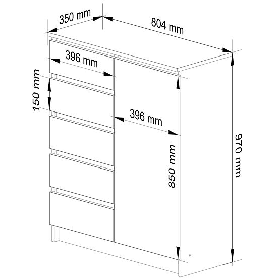 COMMODE K80 1D 5T PK CHÊNE SONOMA / BLANC