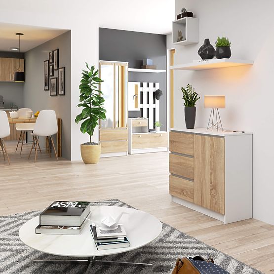 COMMODE K80 JERRY 1D 3SZ PK BLANC / CHÊNE SONOMA