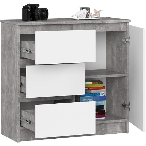 COMMODE K80 JERRY 1D 3T PK BÉTON / BLANC
