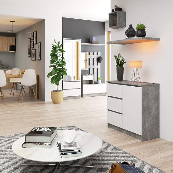 COMMODE K80 JERRY 1D 3T PK BÉTON / BLANC