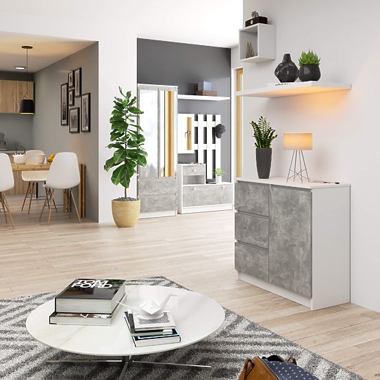 COMMODE K80 JERRY 1D 3T PK BLANC / BÉTON