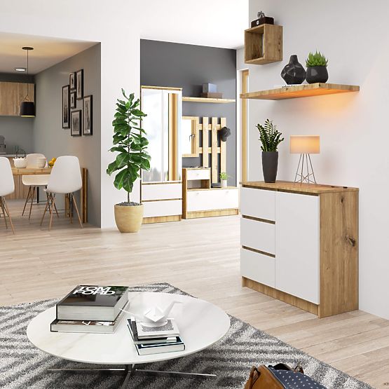 COMMODE K80 JERRY 1D 3T PK CHÊNE ARTISAN / BLANC