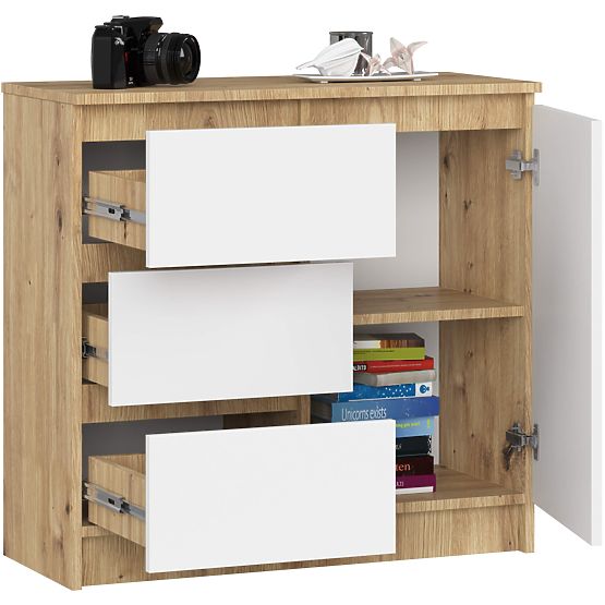 COMMODE K80 JERRY 1D 3T PK CHÊNE ARTISAN / BLANC