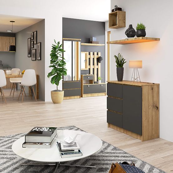 COMMODE K80 JERRY 1D 3T PK CHÊNE ARTISAN / GRIS GRAPHITE