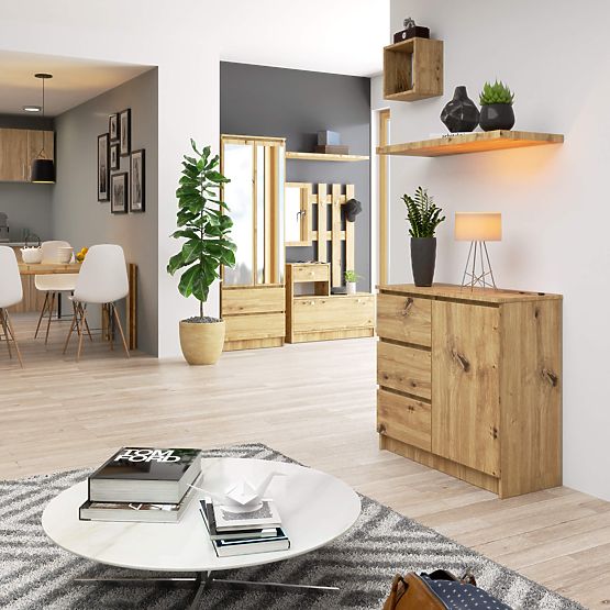 COMMODE K80 JERRY 1D 3T PK CHÊNE ARTISAN