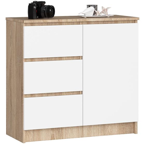 COMMODE K80 JERRY 1D 3T PK CHÊNE SONOMA / BLANC