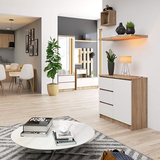 COMMODE K80 JERRY 1D 3T PK CHÊNE SONOMA / BLANC