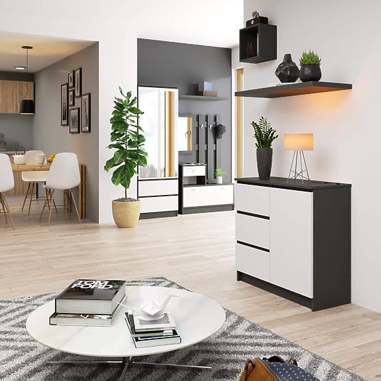 COMMODE K80 JERRY 1D 3T PK GRIS GRAPHITE / BLANC