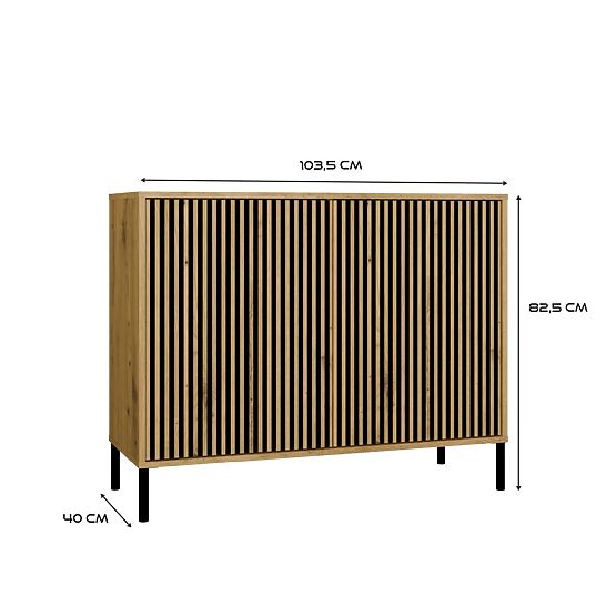 Commode KAMARO 2D SLIM CHÊNE ARTISAN à Lattes Rainurées