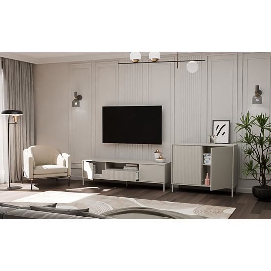 Commode KAMARO 2D SLIM/LISSE CASHMERE Panneau Frontal à Lattes + Classique