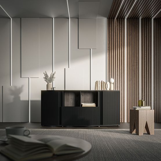 Commode MICHELLE noir/chêne viking