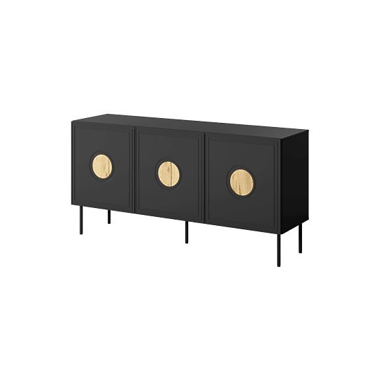 Commode PALAZZO 150 (4D) noir mat/chêne craft