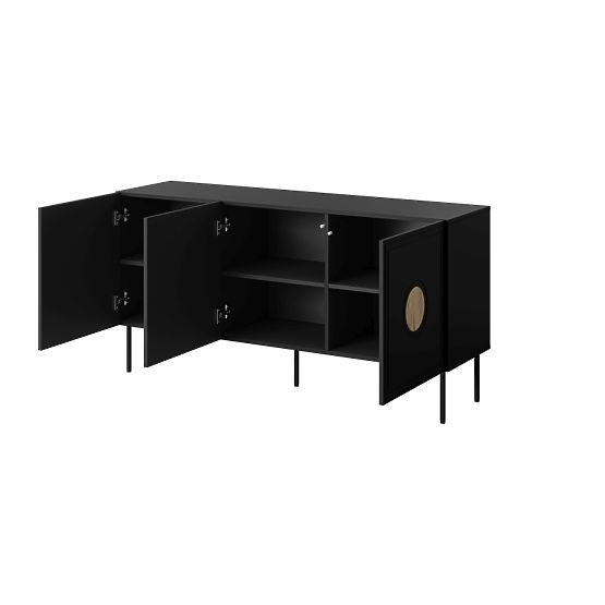 Commode PALAZZO 150 (4D) noir mat/chêne craft