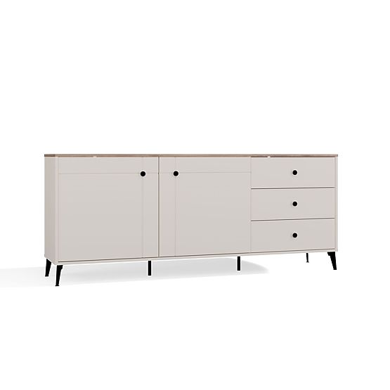 Commode POINT 2D3S Beige Cachemire Chêne Castello Armoire 3 Tiroirs 2 Portes Salon