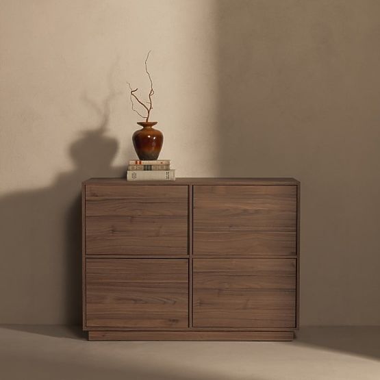 Commode quatre portes Japandi noyer royal