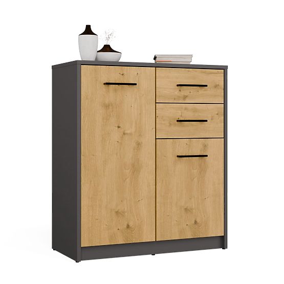 Commode SIMPLO 2D2S Armoire 2 Tiroirs 2 Portes pour Salon ANTHRACITE CHÊNE ARTISAN