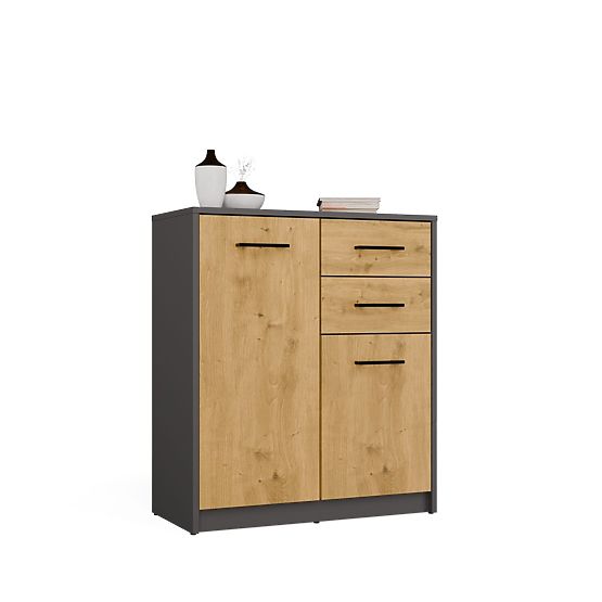 Commode SIMPLO 2D2S Armoire 2 Tiroirs 2 Portes pour Salon ANTHRACITE CHÊNE ARTISAN