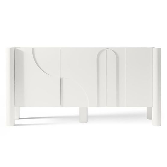 Commode trois portes Lunaria avec façade fraisée, blanche