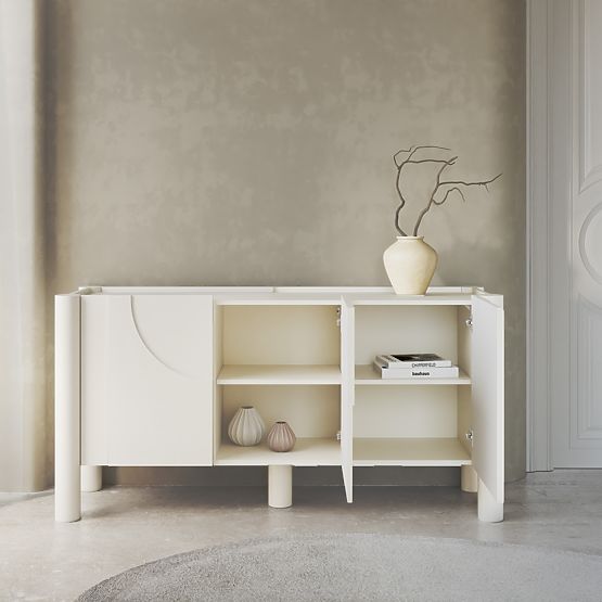 Commode trois portes Lunaria avec façade fraisée, blanche