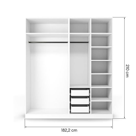 Corps/intérieur de l'armoire Neroli avec 2 tringles, étagères et 3 tiroirs 182,2 cm, blanc