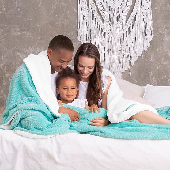 Couverture SHLEEPY turquoise avec motif jacquard style classique 220x240