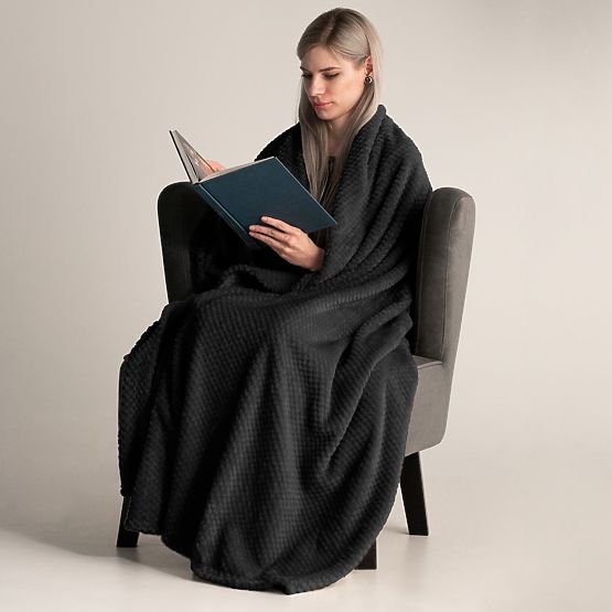 Couvre-lit HENRY noir avec motif jacquard style moderne 220x240