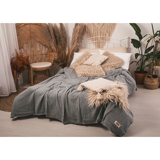 Couvre-lit mousseline 210x240 gris foncé