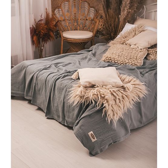 Couvre-lit mousseline 210x240 gris foncé
