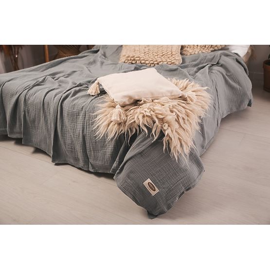 Couvre-lit mousseline 210x240 gris foncé