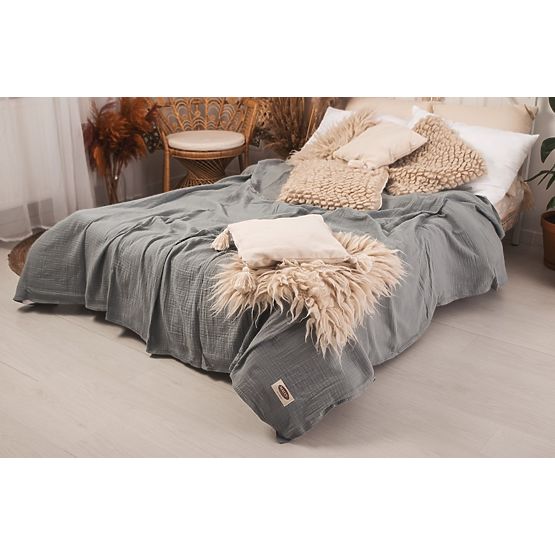 Couvre-lit mousseline 210x240 gris foncé