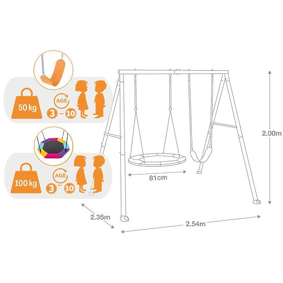 Double balançoire de jardin aire de jeux pour enfants nid d'oiseau INTEX 44126