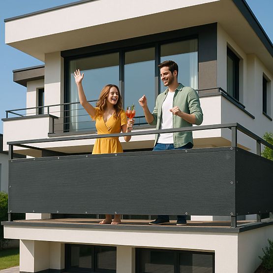 Écran de balcon avec ferrures 100x700 cm filet d'ombrage + éléments d'installation gris MultiGarden