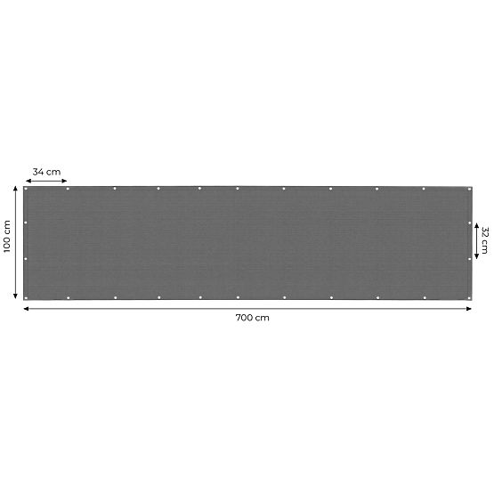 Écran de balcon avec ferrures 100x700 cm filet d'ombrage + éléments d'installation gris MultiGarden