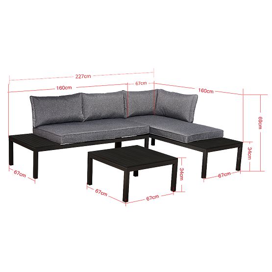 Ensemble 2 x Canapé d'Angle Deux Places en Acier VENTO Table Basse Noire