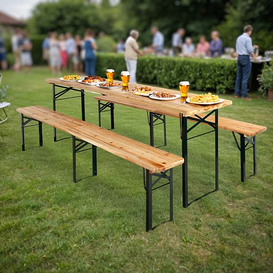 Ensemble acier-bois LAGER : table + 2 bancs 220 cm