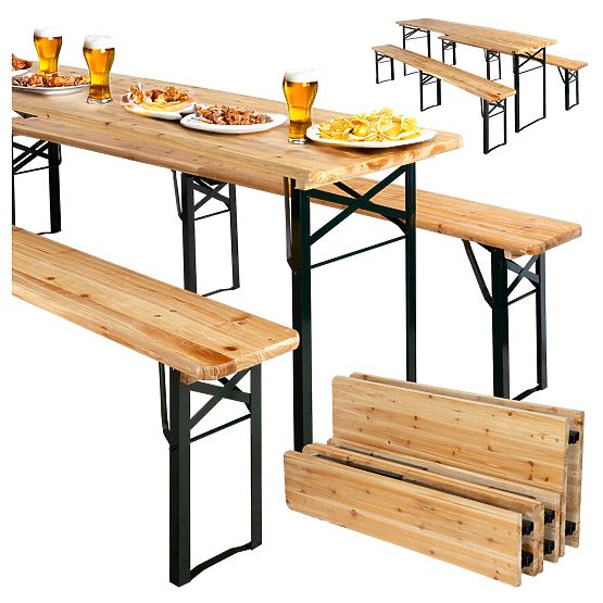 Ensemble acier-bois LAGER : table + 2 bancs 220 cm