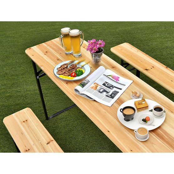 Ensemble acier-bois LAGER : table + 2 bancs 220 cm