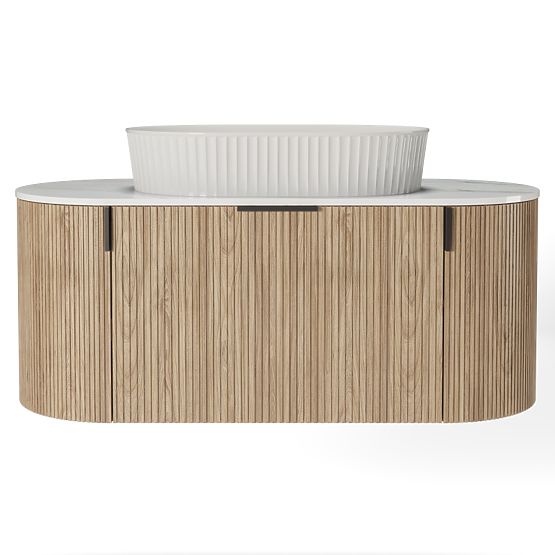 Ensemble armoire avec plateau et lavabo La simplicite 100 cm, rainuré, arrondi, Glit White/chêne