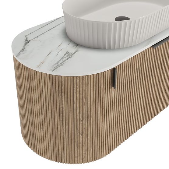Ensemble armoire avec plateau et lavabo La simplicite 100 cm, rainuré, arrondi, Glit White/chêne
