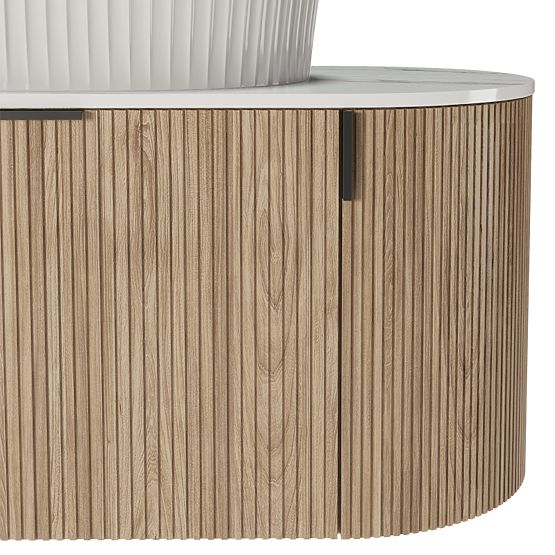 Ensemble armoire avec plateau et lavabo La simplicite 100 cm, rainuré, arrondi, Glit White/chêne