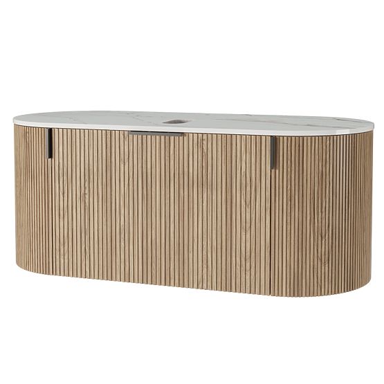 Ensemble armoire avec plateau et lavabo La simplicite 100 cm, rainuré, arrondi, Glit White/chêne