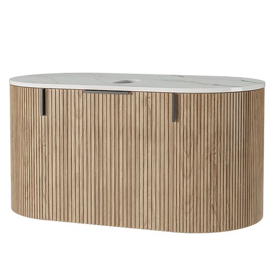 Ensemble armoire avec plateau et lavabo La simplicite 80 cm, rainuré, arrondi, Glit White/chêne