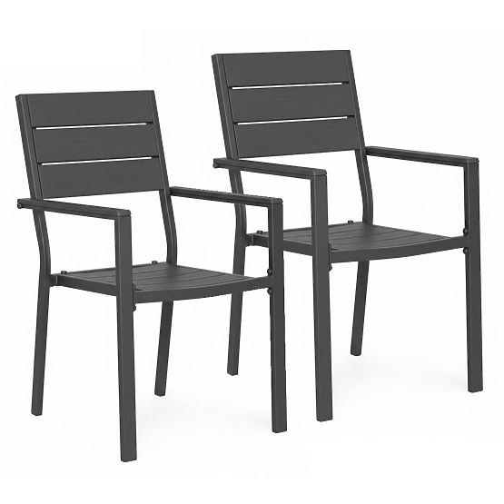 Ensemble de 2 chaises de jardin pour terrasse balcon acier HDPE gris MultiGarden