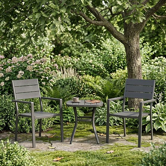 Ensemble de 2 chaises de jardin pour terrasse balcon acier HDPE gris MultiGarden