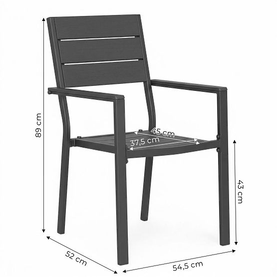 Ensemble de 2 chaises de jardin pour terrasse balcon acier HDPE gris MultiGarden