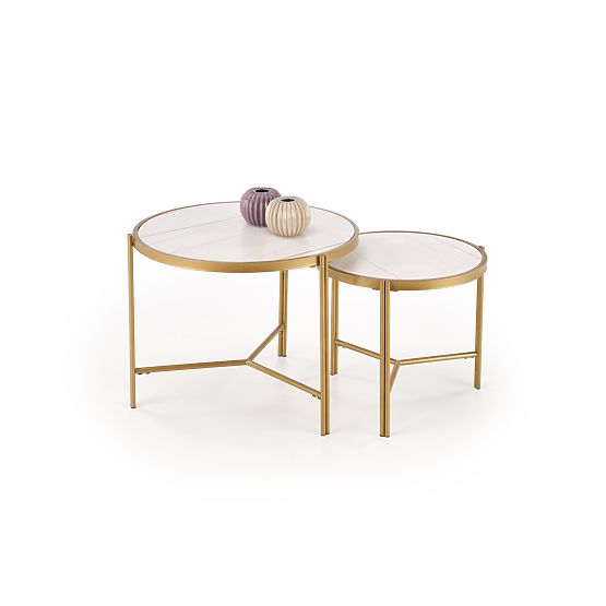 Ensemble de 2 tables FATIMA, marbre blanc / or (1p=1pc)