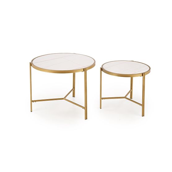 Ensemble de 2 tables FATIMA, marbre blanc / or (1p=1pc)